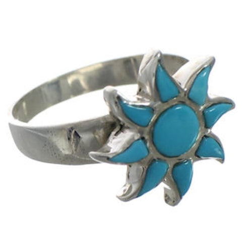 Southwest Turquoise Sun Silver Ring Size 8-1/2 CX52092